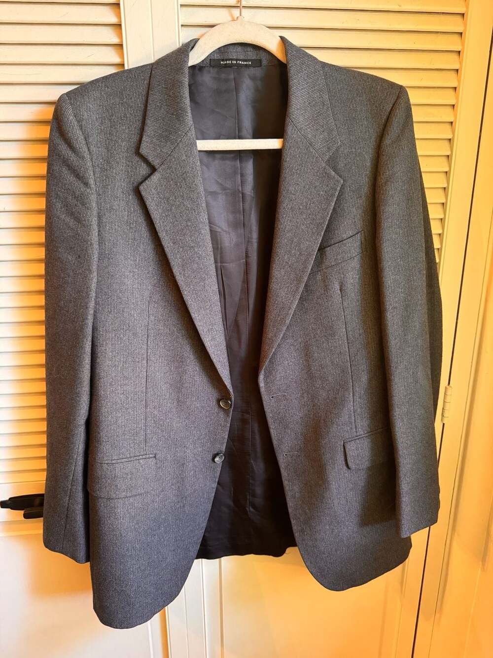Yves Saint Laurent Vintage Made in France Gray Pinstripe Two Button Wool Blazer